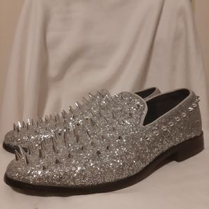 Men's Spikey Sliver Glitter Loafers